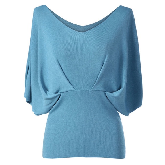 Teal Blue V Knit Draping Sweater C50 - Picture 5 of 6